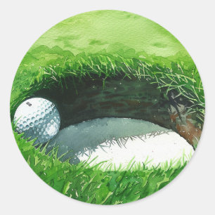 Golfball im Loch für Loch in einem Party Runder Aufkleber