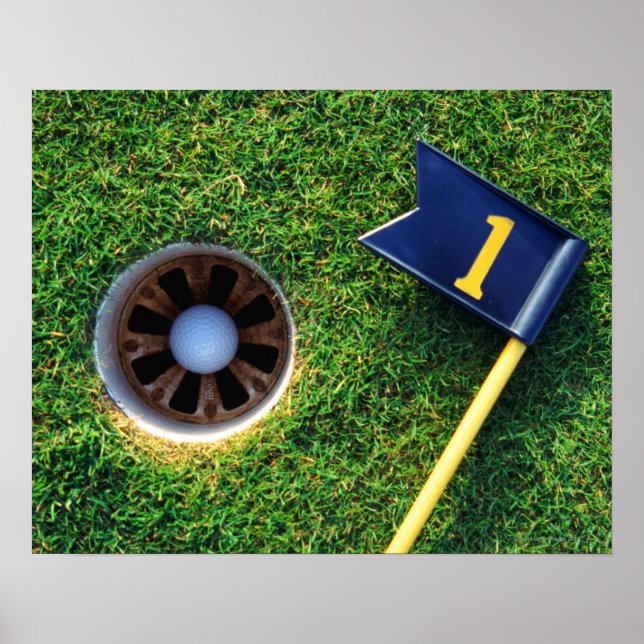 Golfball im Loch Poster (Vorne)