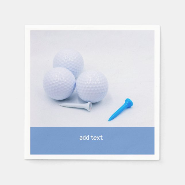 Golfball mit blauen und weißen T-Shirts auf weißem Serviette (Vorderseite)
