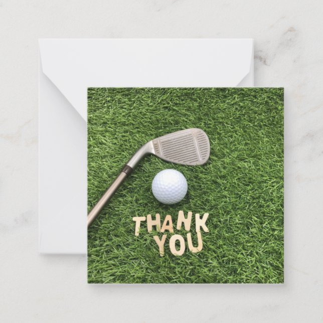Golfball mit Dankeschön Wort auf grünem Gras Anmer Mitteilungskarte (Vorderseite)