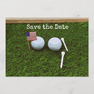 Golfball mit der Flagge Amerikas auf grünem Gras Einladung