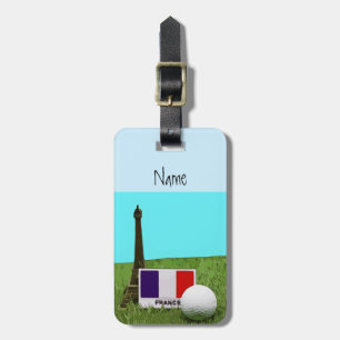 Golfball mit Eiffelhandtuch mit Flagge Frankreichs Gepäckanhänger
