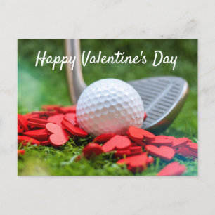 Golfball mit rotem Herzen für den Valentinstag Feiertagspostkarte