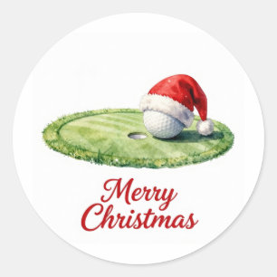 Golfball mit Santa-Hut für Golfer Weihnachten Runder Aufkleber