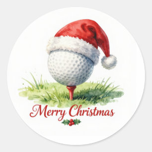 Golfball mit Santa-Hut für Golfer Weihnachten Runder Aufkleber