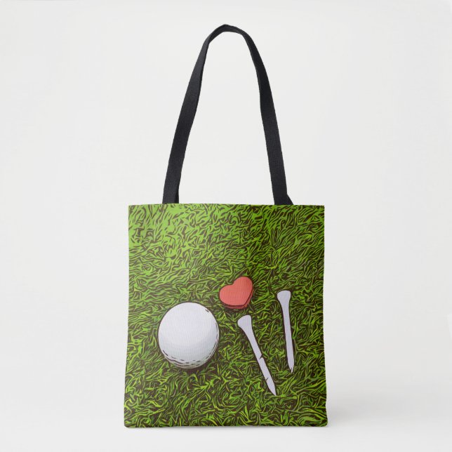 Golfball mit T-Shirts und Herz-Liebe Tote Beutel B Tasche (Vorderseite)