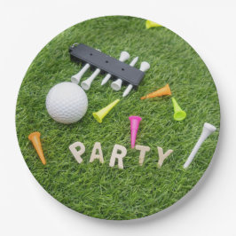 Golfball mit Tee und Geschenk für Golfer Weihnacht Pappteller