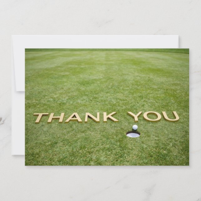 Golfball mit Text Danke auf grünem Gras (Vorderseite)