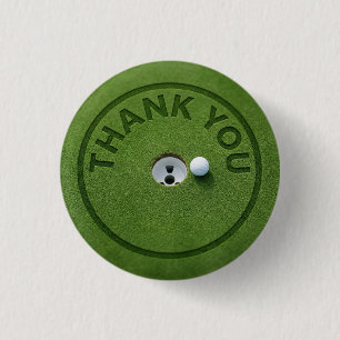 Golfball mit Text Danke auf grünem Gras Button