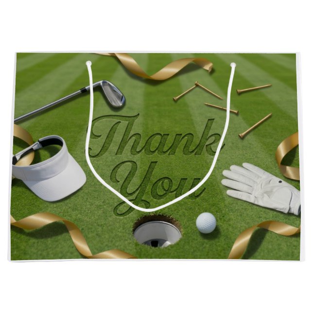 Golfball mit Text Danke auf grünem Gras Große Geschenktüte (Vorderseite)