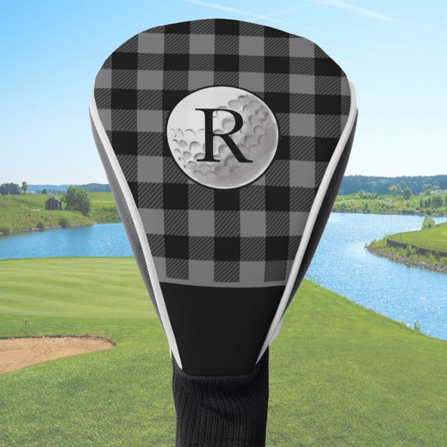 Golfball monogrammiertes graues Büffelkaromuster i Golf Headcover (Von Creator hochgeladen)
