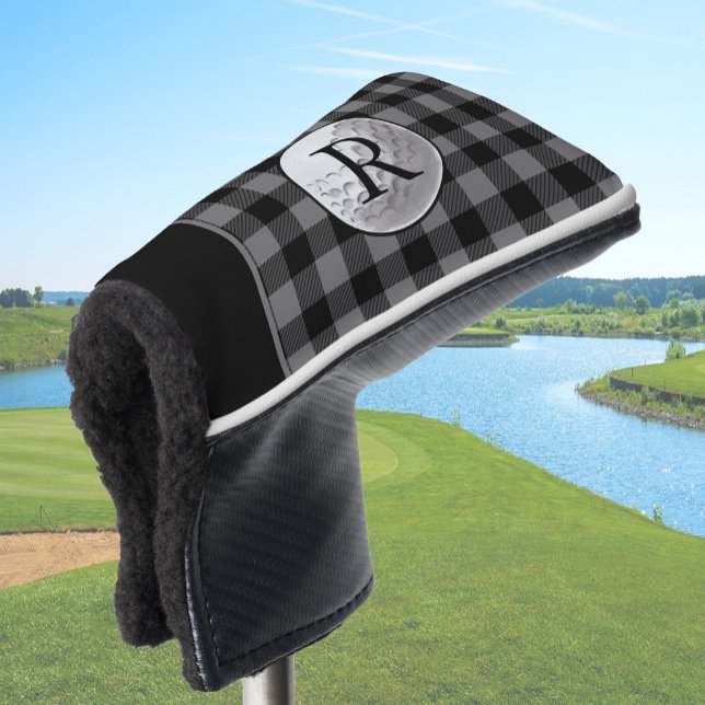 Golfball monogrammiertes graues Büffelkaromuster i Golf Headcover (Von Creator hochgeladen)