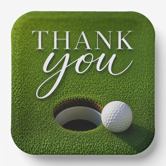 Golfball neben Loch Danke-Party  Pappteller (Vorderseite)