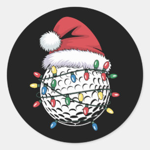 Golfball-Santa-Hut-Weihnachten-Golf-Xmas-Lichter  Runder Aufkleber