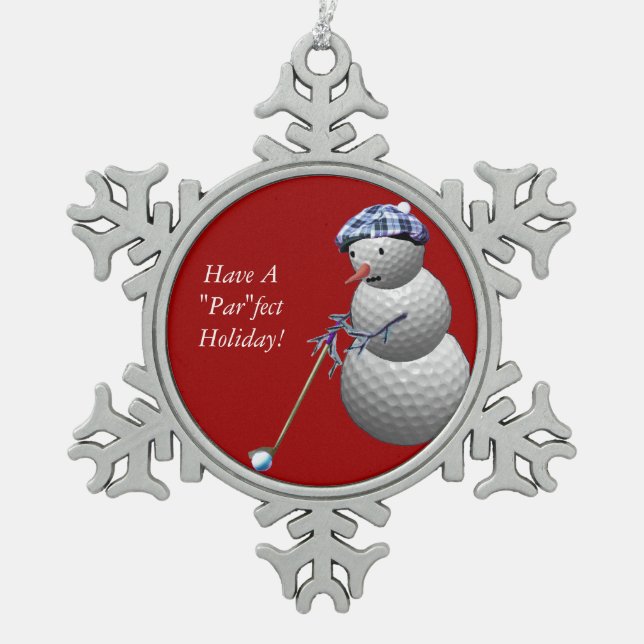 Golfball-Schneemann Schneeflocken Zinn-Ornament (Vorderseite)