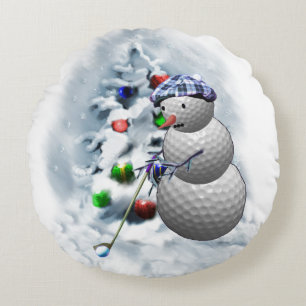 Golfball-Schneemann Weihnachten Rundes Kissen