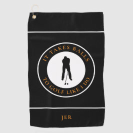 Golfball Spaß Golfer Pub Monogram Black Orange Golfhandtuch