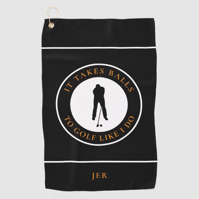 Golfball Spaß Golfer Pub Monogram Black Orange Golfhandtuch (Vorderseite)