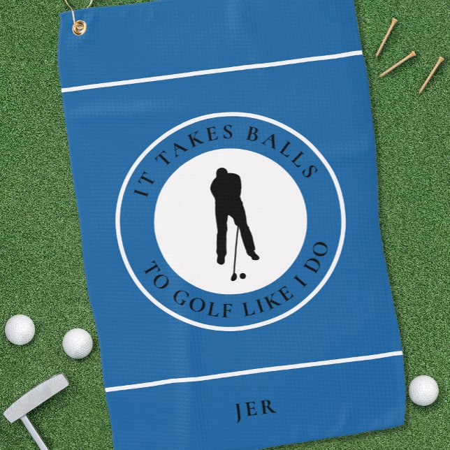 Golfball Spaß Golfer Pub Monogramm Blau Golfhandtuch (Von Creator hochgeladen)