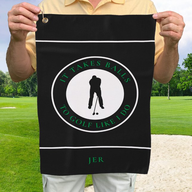 Golfball Spaß Golfer Sportpuffer Monogram Black Golfhandtuch (Golf Balls Humor Golfer Sports Pun Monogram Black Golf Towel)
