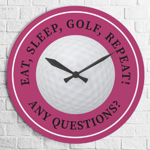 Golfball-Sport modernes Golfzitat Mädchenhaft Rosa Runde Wanduhr