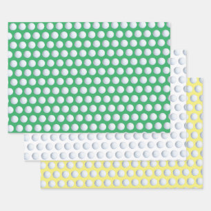 Golfball Sport Muster Grün Weiß & Gelb Geschenkpapier Set