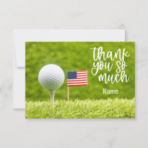Golfball und amerikanische Flagge Dankeskarte