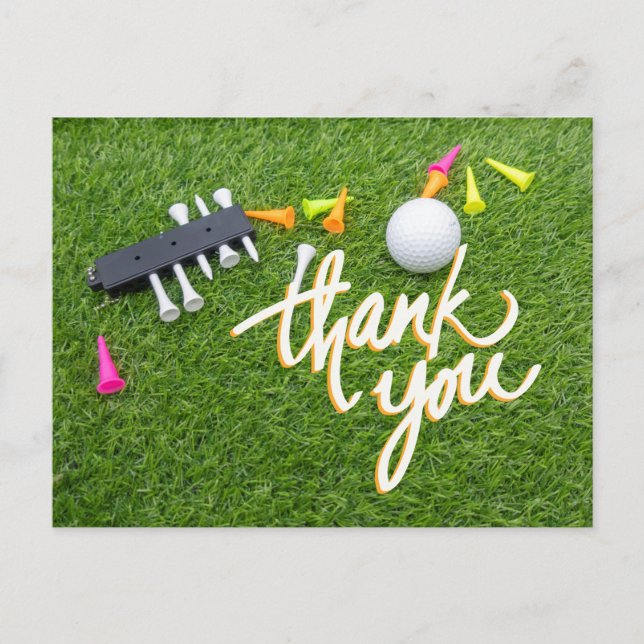 Golfball und buntes Tee-Green Gras Vielen Dank Postkarte (Vorderseite)