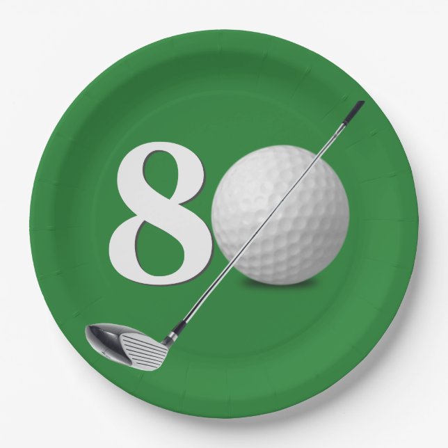 Golfball und Club zum 80. Geburtstag Pappteller (Vorderseite)
