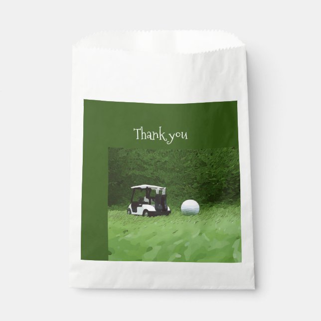 Golfball und Golfwagen sind auf dem grünen Golfspi Geschenktütchen (Vorderseite)