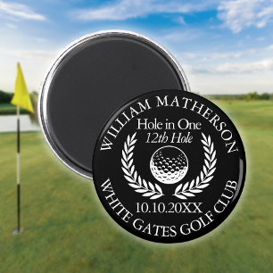 Golfball und Kranz Schwarz und Weiß Hole in One Magnet