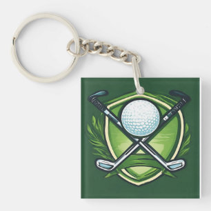 Golfball und Schläger mit Schildsymbol Schlüsselanhänger