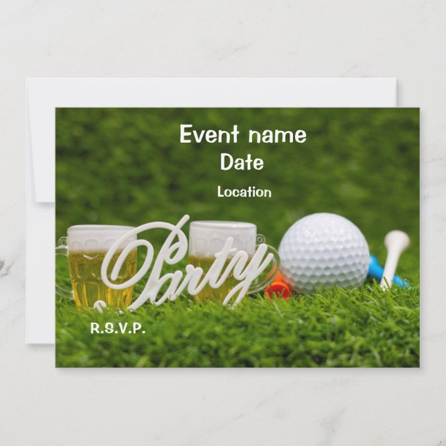 Golfball und Tee mit Bier Par T-Shirt Einladung (Vorderseite)