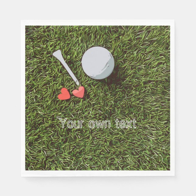Golfball und Tee mit Liebe auf dem grünen Golfplat Serviette (Vorderseite)