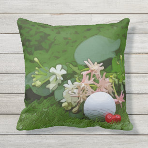 Golfball und Tee mit Liebe auf grünem Gras Außen Kissen