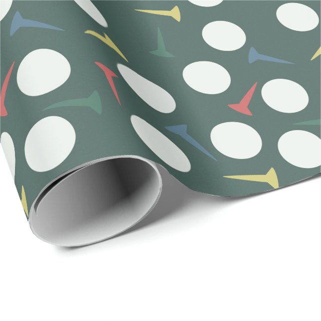 Golfball- und Tee-Muster Dunkelgrün Geschenkpapier (Rolleneckpunkt)