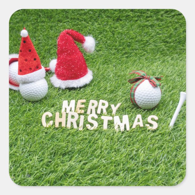 Golfball und Weihnachtsmannmütze für Golferweih Quadratischer Aufkleber (Vorderseite)