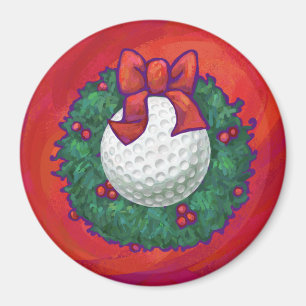 Golfball-WeihnachtsKranz auf Rot Magnet