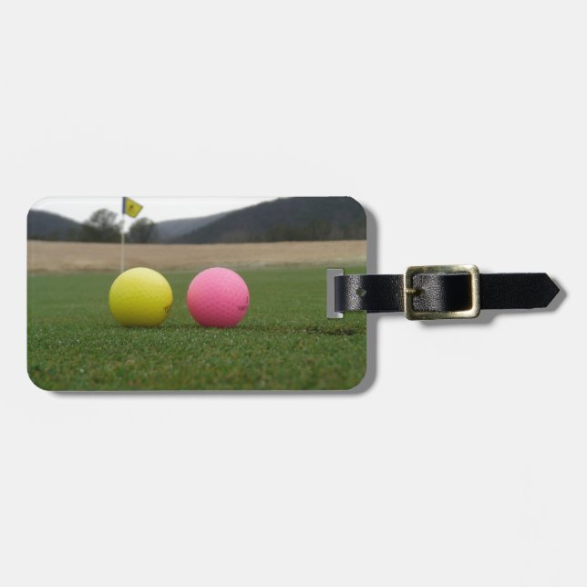 Golfbälle in Gelb und Rosa, Gepäckanhänger (Vorderseite horizontal)