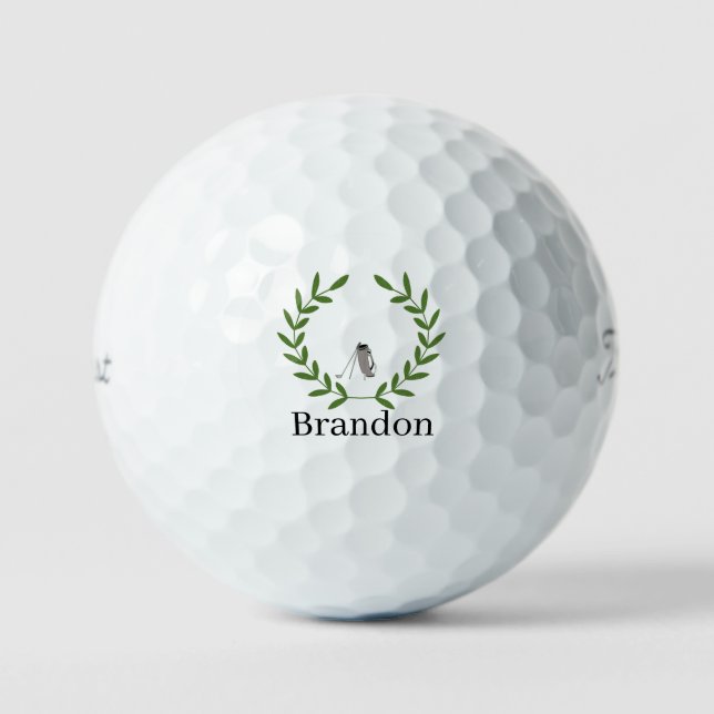 Golfbälle mit Laurel Kranz und Golftasche (Vorderseite)