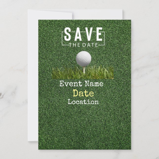 Golfbälle mit Putter Save the Date Minimal Einladung (Vorderseite)