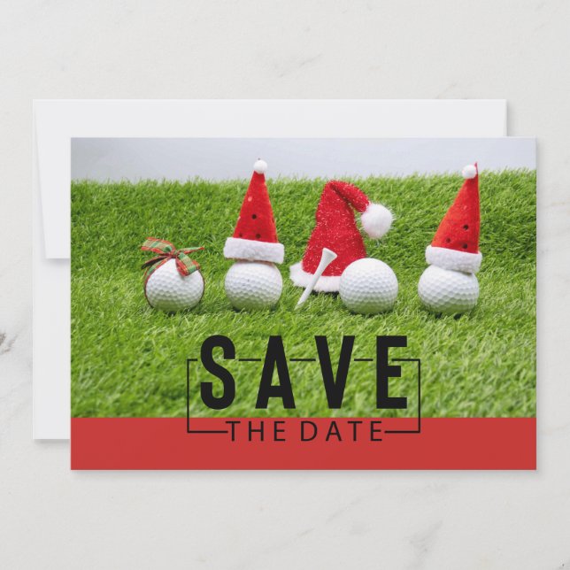 Golfbälle mit Weihnachtsmannmützen Weihnachten Einladung (Vorderseite)