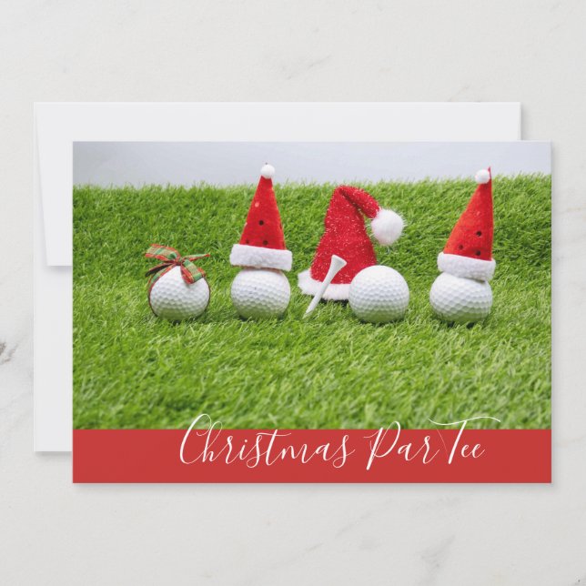 Golfbälle mit Weihnachtsmannmützen Weihnachten Einladung (Vorderseite)