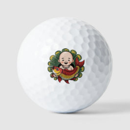 Golfbälle | Niedlicher Junge mit Lucky Koi