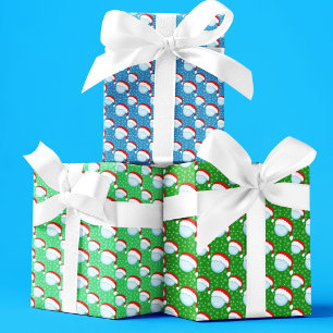 Golfbälle Santa Hut & Schneeflocken Bunt Geschenkpapier Set