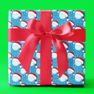 Golfbälle Santas Hut & Schneeflocken Hellblau Geschenkpapier