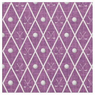 Golfbälle & Schläger Argyle auf Rosa Lila Stoff