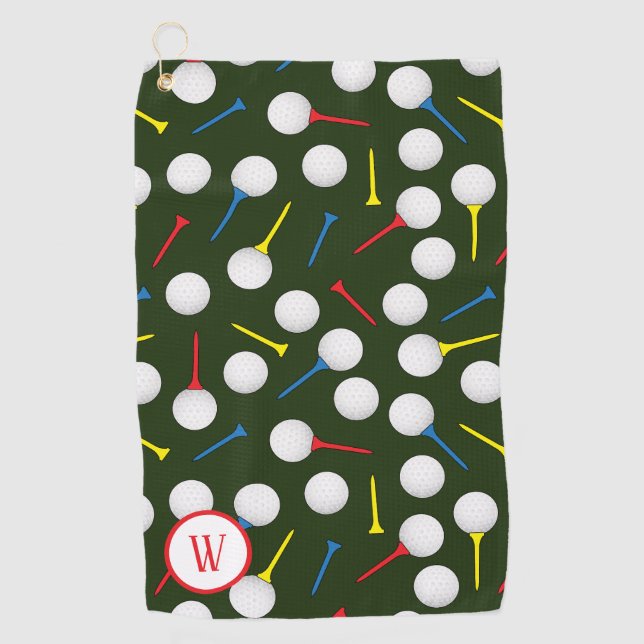 Golfbälle und T-Shirts Gemustert Golfer Monogram Golfhandtuch (Vorderseite)