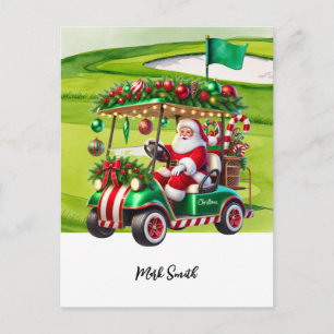 Golfcart On Par für Weihnachten mit Santa Golfer Postkarte
