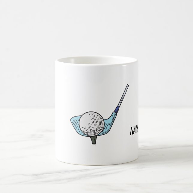 Golfclub mit Golfball auf Abschlag mit Golfername Kaffeetasse (Mittel)